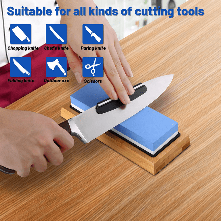 Knife Sharpeners for Kitchen Knives – 2-Layer Grit Sharpening Stones for  Knives 