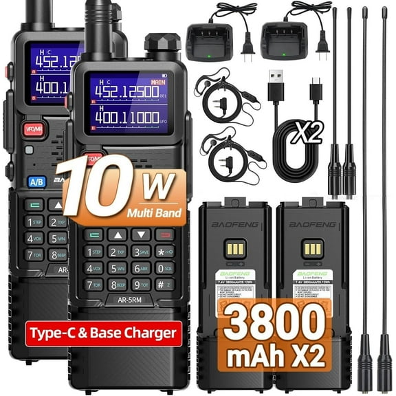 Radio Ham Radio Handheld Long Range 10W Walkie Talkies Rechargeable 3800mAh Battery Emergency NOAA Weather Two Way Radio with USB-C Charger for Hunting Hiking,2 Pack