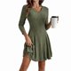 thumbnail image 1 of Vestido Corto de Punto Acanalado de Larga para Mujer, Otoño e Invierno, Cuello en V, Informal, Corte A Verde XL, 1 of 8