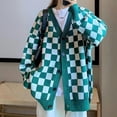 thumbnail image 6 of Korean Fashion Plaid Cardigan Sweater Women Japanese Style Oversized V-neck Knitted Jumper Female Vintage Autumn Coats-Black-XXL, 6 of 7