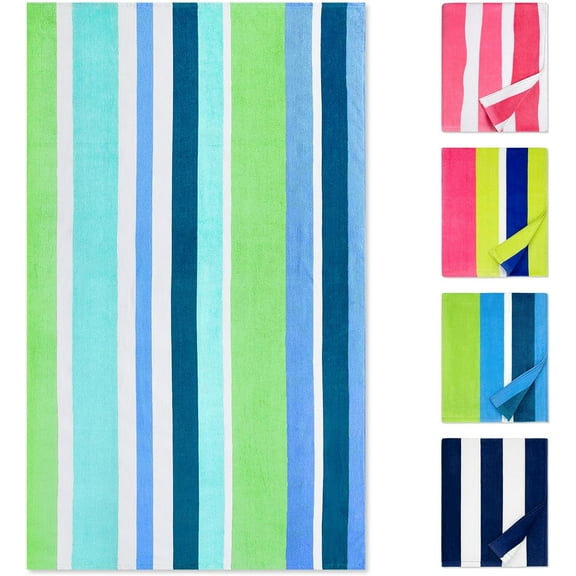 Large Beach Towel Oversized - Cotton Velour 35 x 70 Inch Rainbow Striped Terry Pool Towel, Cabana Soft Swimming Towel for Adults Women Men (Rainbow Blue)