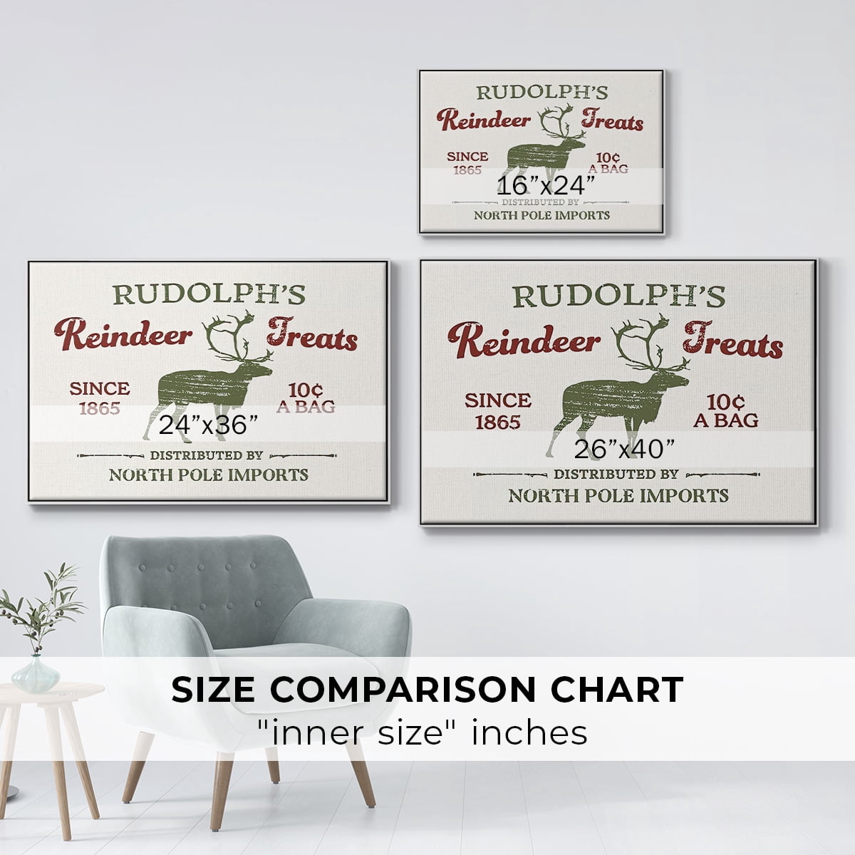 Christmas Farm Sign IV - Framed Gallery Wrapped Holiday Canvas - 27 x 41 - White Frame