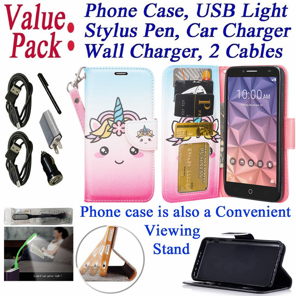 Value Pack + for Alcatel 5.5" POP 3 FLINT Pixi Glory Case Wallet Phone Case Grip Texture Hybrid