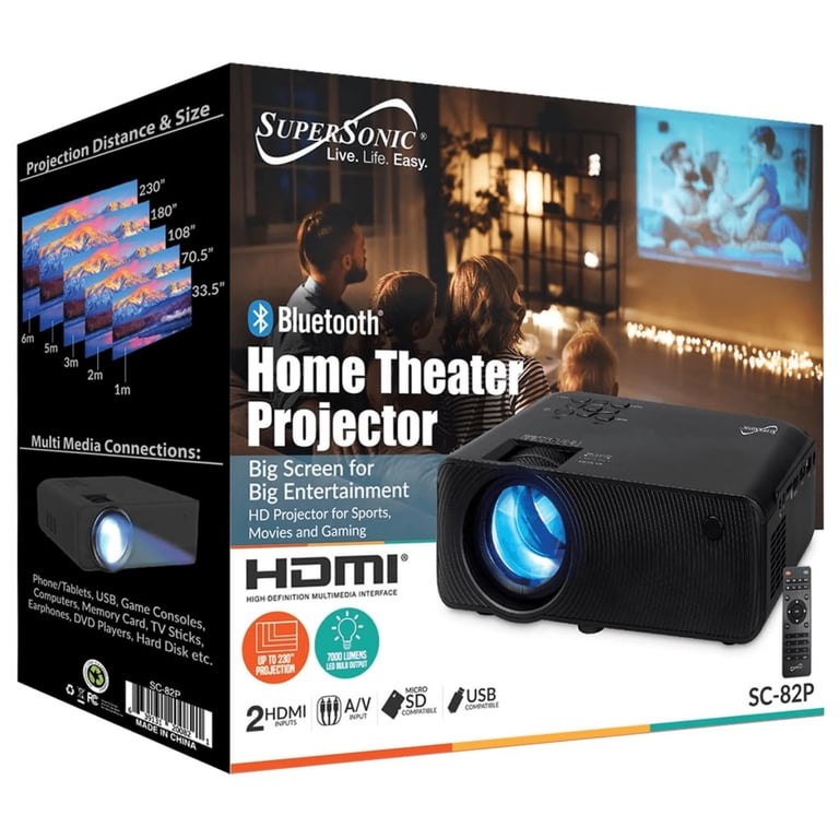 Supersonic Home Theater Projector with Bluetooth (SC-82P Supersonic Home Theater Projector with Bluetooth (SC-82P