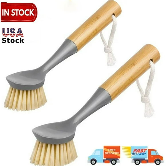 Brosse à Vaisselle la Plus Tendance avec Manche, Ensemble de 2 Brosses à Récurer de Cuisine pour le Nettoyage, Brosse à Vaisselle à Poils Rigides pour Casseroles, Poêles, Évier