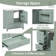 thumbnail image 3 of 30" Bathroom Vanity with Ceramic Sink ,Soft-Close Door and 3 Drawers, Freestanding Vanity Cabinet with Storage Shelves,Solid Wood Frame Vanity for Bathroom, Light Green, 3 of 8