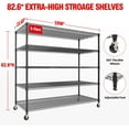 thumbnail image 2 of Garvee 5 Tier Metal Storage Shelving Unit with Wheels, Adjustable Rack Shelf, 59" x 23.6" x 82.6", Black, 2 of 9