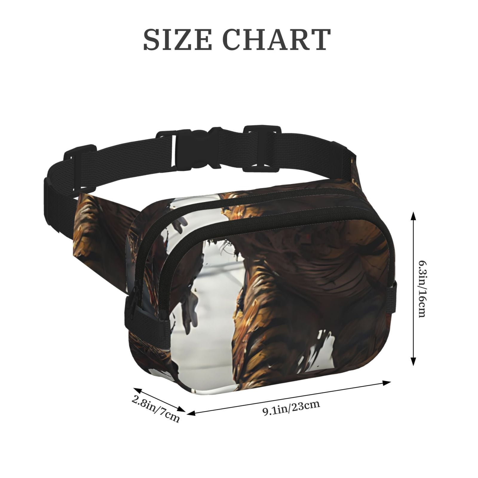 Picia Ruins Tiger Warrior Print Square Double-Layer Waist Bag Mini Adjustable Waist Belt Bag Exercise Running Travel Hiking