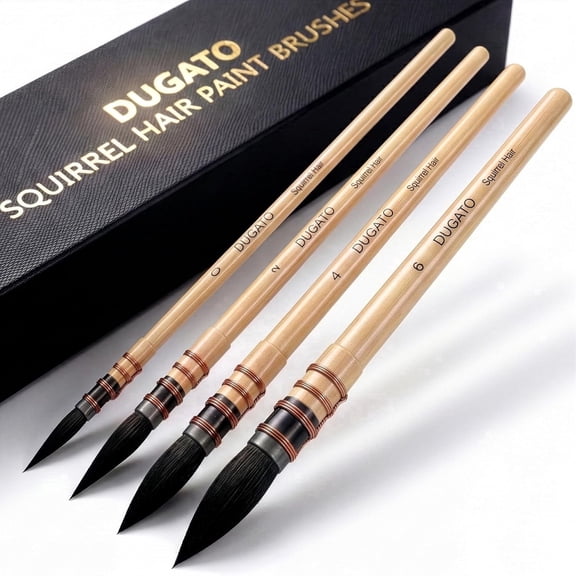 Dugato Squirrel Hair Watercolor Paint Brush Set, Round Mop Artist Brushes, 4PCs
