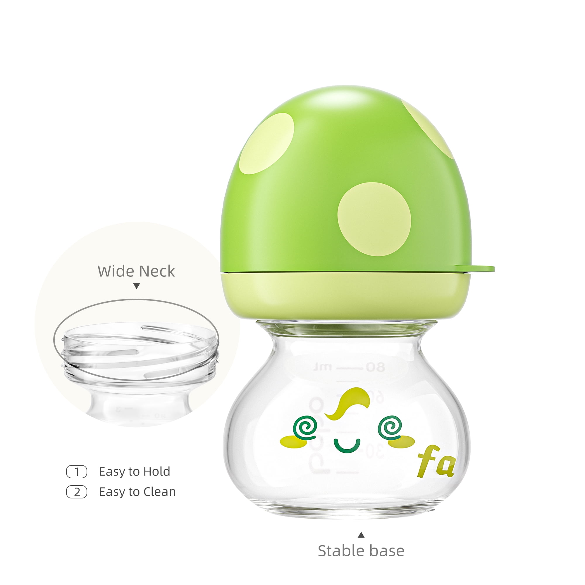 YOHKOH 2.7oz Newborn Glass Baby Bottle Set,with Slow Flow Nipple,for 0 m+,4-Pack,Green