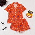 thumbnail image 2 of 2 Piece Women Halloween Sleepwear Set, Short Sleeve Printed Lapel Top And Casual Shorts Sizes S-XXL, 2 of 8