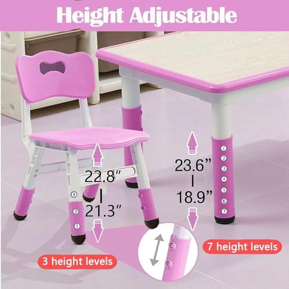 Ataucjin 7 PCS Kids Table and Chairs Set, Toddler Height Adjustable Desk with Graffiti Desktop, Arts & Crafts Table with 6 Seats, Non-Slip Legs, Max 300lbs, Suitable for Kids Table and Chairs Ages 2-1