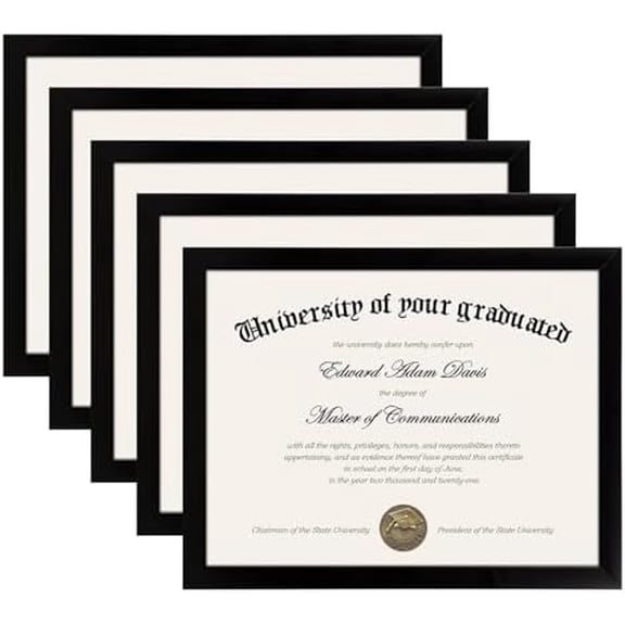Certificate Frame with High Definition Glass, 8.5 by 11 Picture Diploma Document Frames for Wall and Tabletop, Black 5 Pack