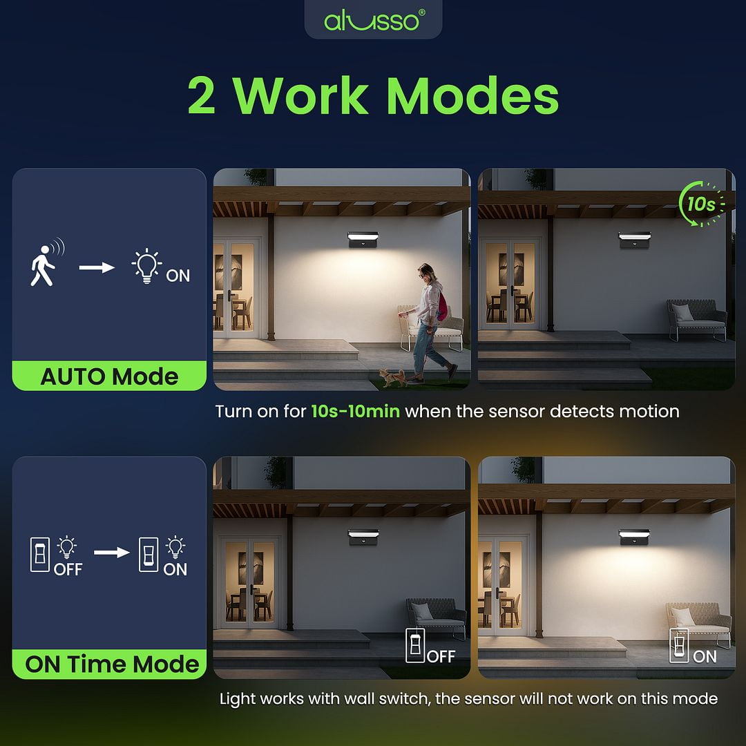 ALUSSO 3WT LED Rotatable Wall Light mit Sensor 3CCT 150°Swivelling Outdoor Lamp