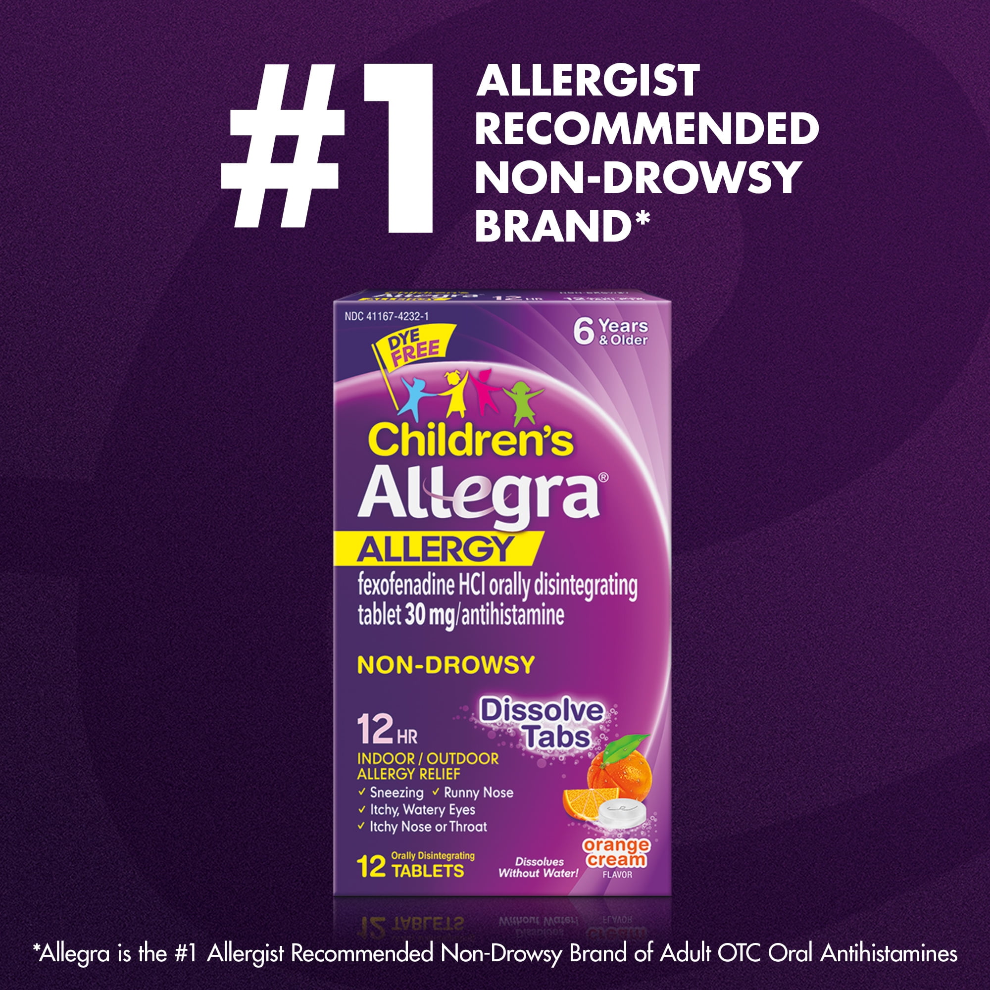 Allegra Children's 12 Hour Non-Drowsy Antihistamine Allergy Relief Medicine 30mg Meltable Tablets 12ct