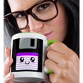 thumbnail image 2 of 3drose, Kawaii Cute Happy Floppy Disk - Old School Computer - Japanese Anime Smiling Cartoon in Purple, 11oz Two-tone Green Mug, 2 of 6