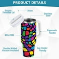 thumbnail image 2 of Yayeee 30oz Stainless Steel Tumbler with Straw and Handle Double-Wall Insulated Travel Water Bottle, Colorful Psychedelic, 2 of 8