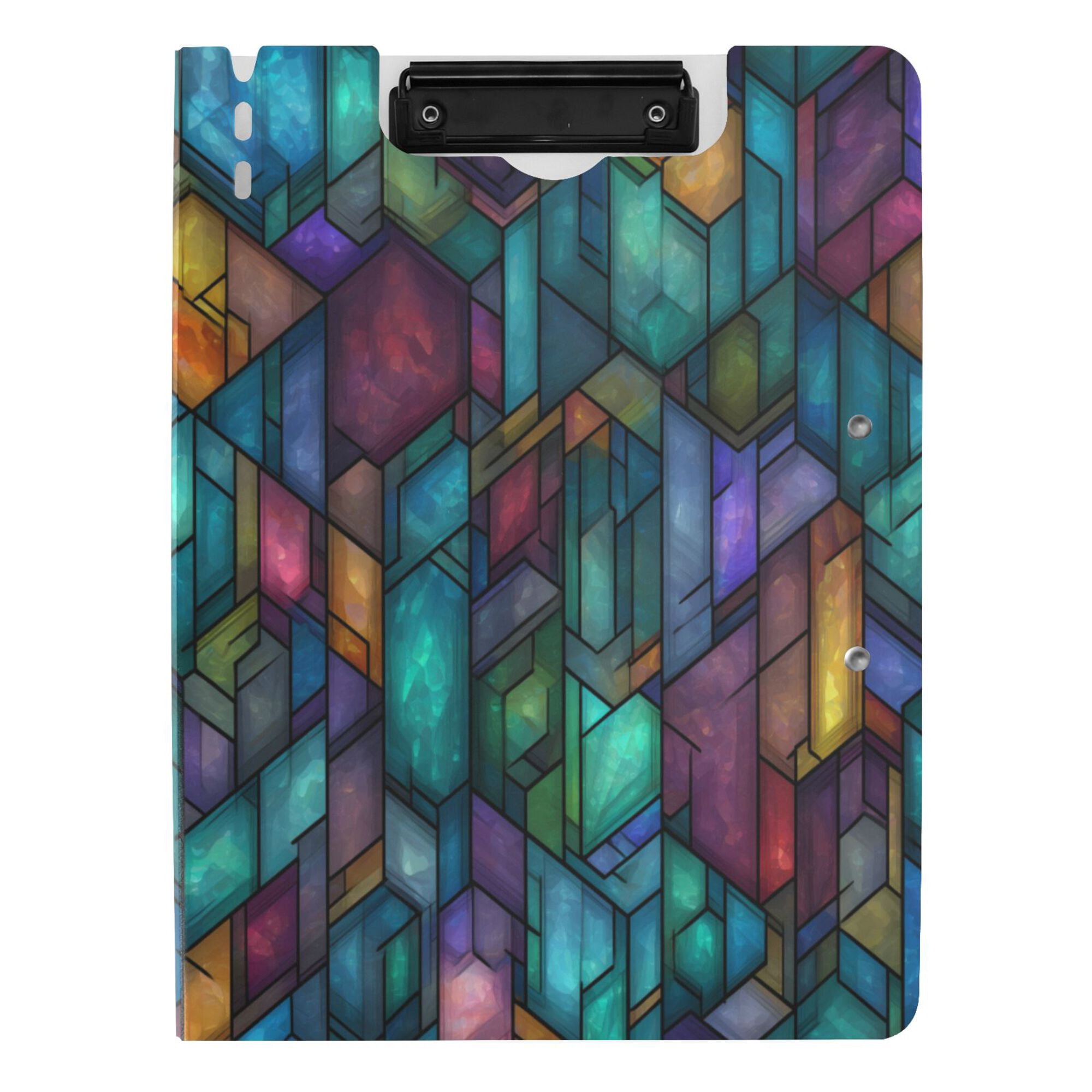 FORMRS A4 Clipboard Folder with Pen Holder Horizontal Foldable School Office Binder, Stained Glass Pattern