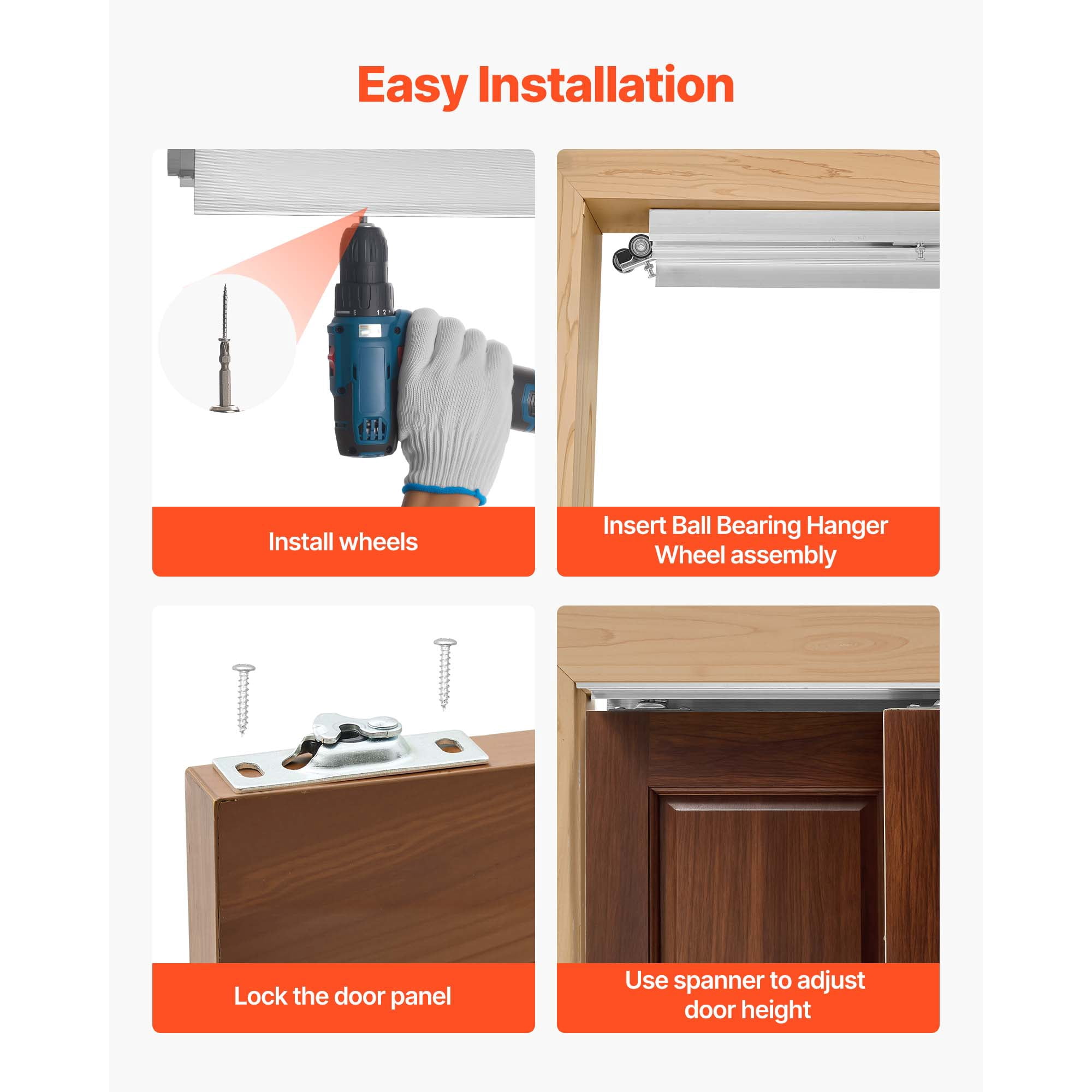 KFFKFF 4 ft Aluminum Alloy Bypass Sliding Door Hardware Kit, Dual-Track System for Smooth and Quiet Operation, Compatible with 1" to 1 3/4" Thick Doors, Fits 24" Wide 2-Door Closets,Easy Installation