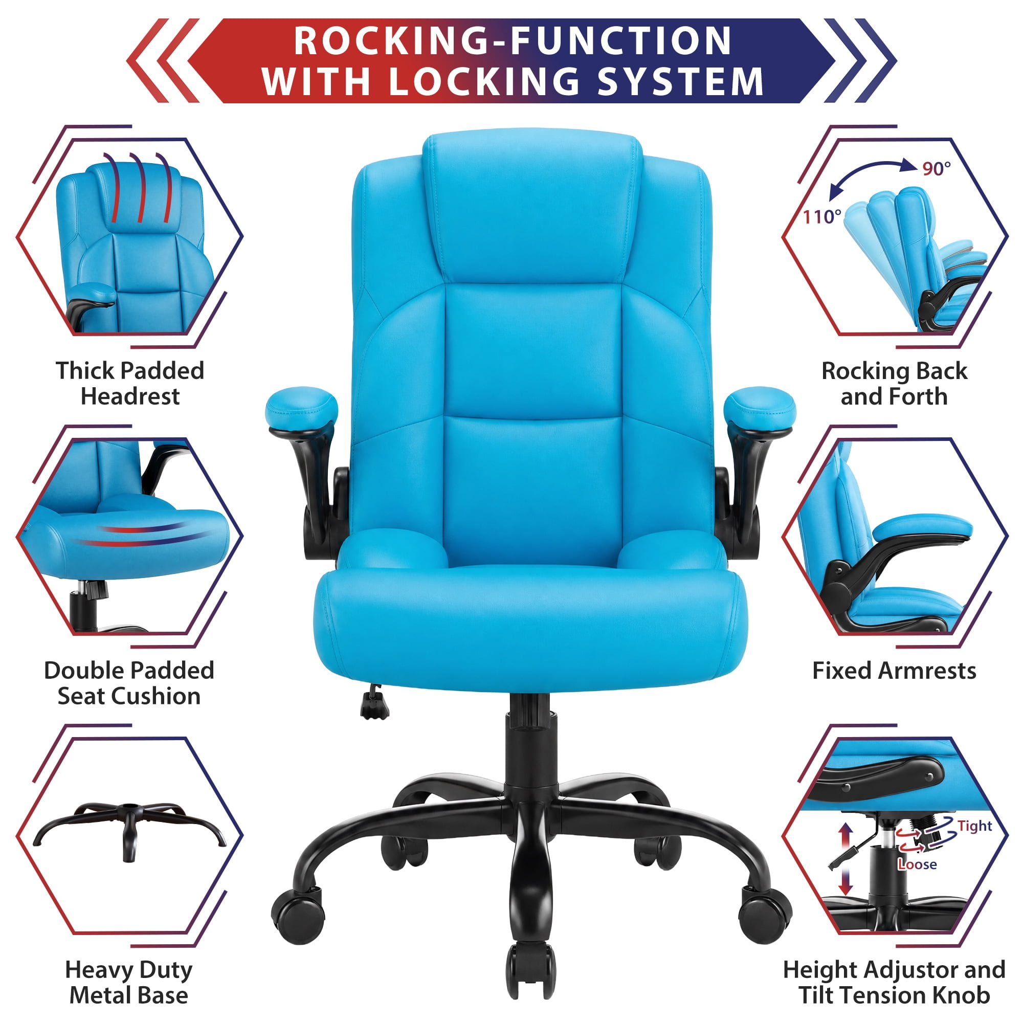 JONPONY Leather Office Chair, Big and Tall Office Chair 400LBS Wide Seat Ergonomic Computer Desk Chair High Back Executive Leather Chair Adjustable Task Chair Lumbar Back with 1-Year Warranty, Blue