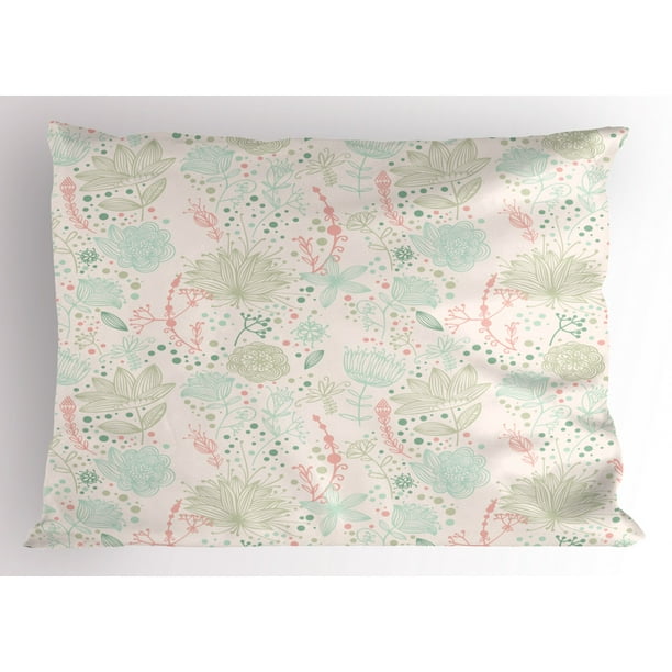 Floral Pillow Sham Vintage Soft Floral with Dotted Background Nature
