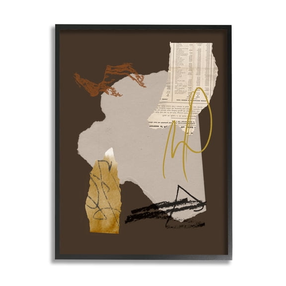 Stupell Industries Abstract Layered Paper Clippings Collage Modern Design Graphic Art Black Framed Art Print Wall Art, Design by Melissa Wang