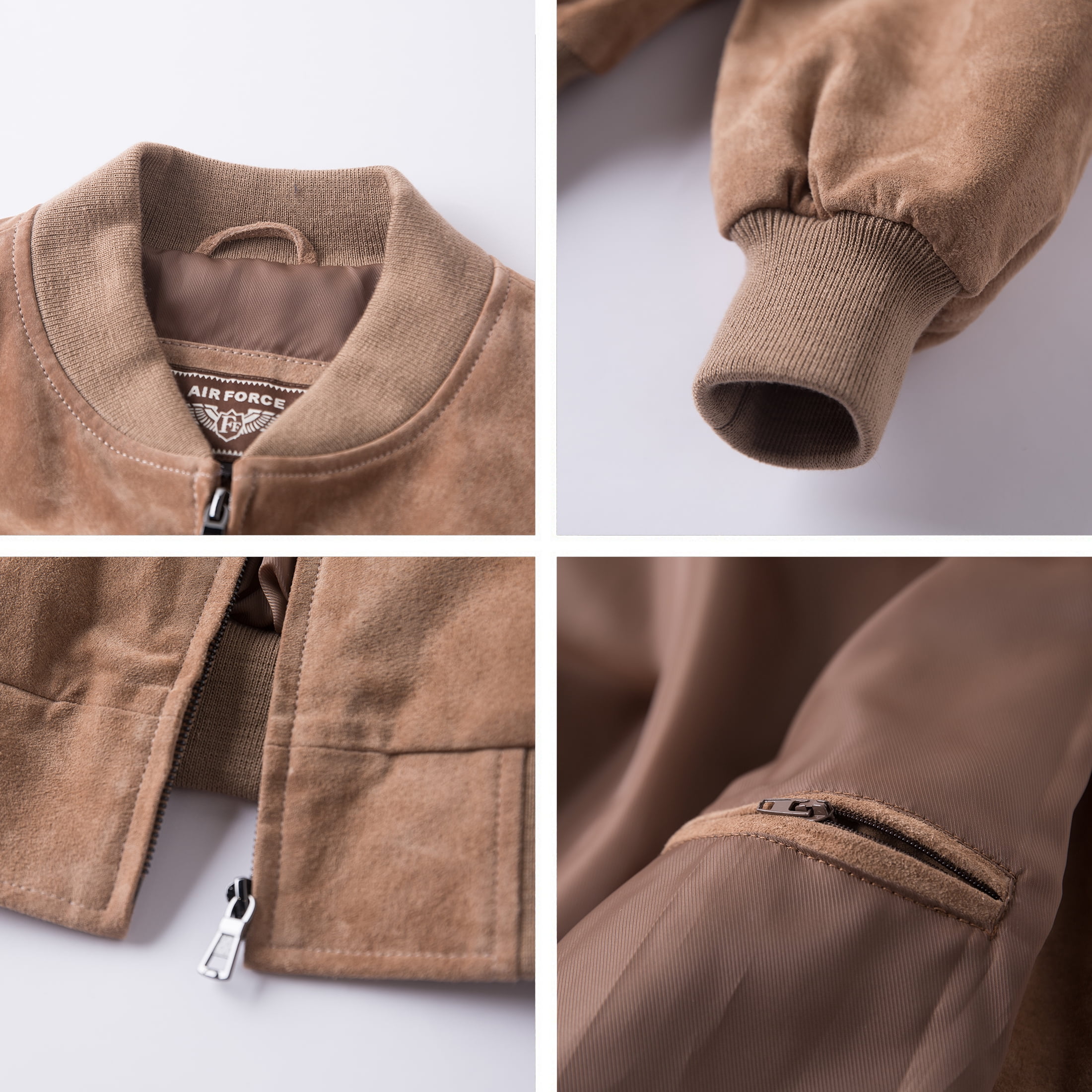 Men's Baseball Leather Jacket Vintage bomber Suede Jackets (S, Cognac)