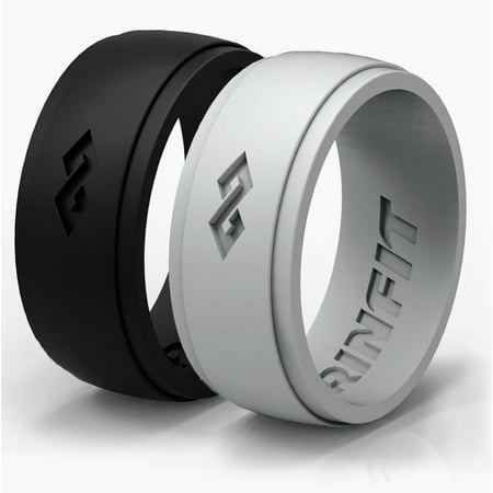 Silicone Ring | Wedding Band For Men by Rinfit,  2 Rings Pack - Silicone Wedding rings - Designed, Safe, Medical Grade Silicone, Soft Rubber Wedding Ring - Black and Gray Men's Wedding (Best Wedding Band For Man)