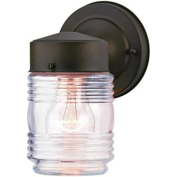 Westinghouse Lighting 6688200 One-Light Outdoor Jelly Jar Wall Fixture, Oil Rubbed Bronze Finish with Clear Ribbed Glass