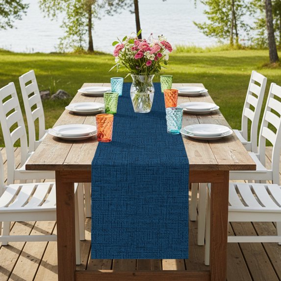 Dark Blue Burlap Cotton Table Runner 13x120 Inches Long, Rustic Farmhouse Solid Color Farmhouse Table Runners, Outdoor Dining Table Decor for Baby Shower/Party/Wedding