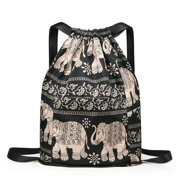 Drawstring Sports Backpack Waterproof Unisex Foldable for Gym Yoga(Elephant)