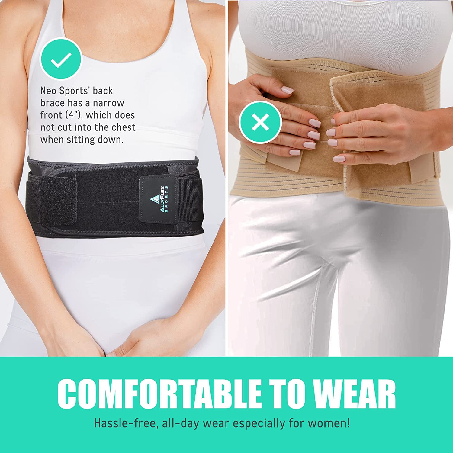 AllyFlex Sports® Small Back Brace for Female Lower Back Pain Breathable  Lumbar Support Belt for Women and Men Slim Fit Under Clothes to Improve  Posture