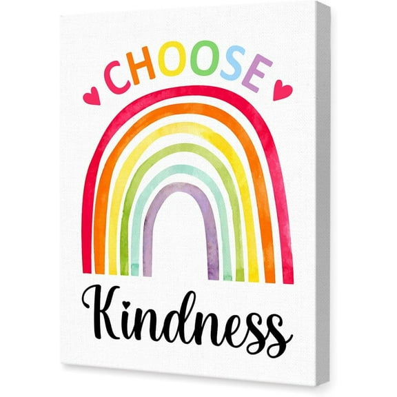 Kindness Quote Wall Art,Choose Kindness Canvas Frame Poster Print,Growth Mindset Wall Art for Kids Classroom Nursery Bedroom Decor,Rainbow Inspirational Wall Art Y443