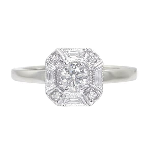 HeartsAndYou 2.4ct Engagement Ring for Women Round Cut Moissanite Vintage Inspired Inspired 18k White Gold over Silver