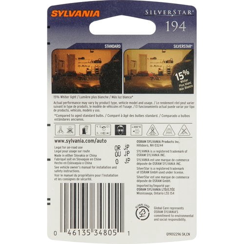 Sylvania 194 SilverStar Mini Lighting, Twin Pack, Compatible with Multiple Cars