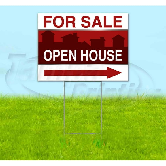 For Sale Open House Right (18" x 24") Yard Sign, Includes Metal Step Stake