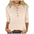 thumbnail image 2 of 3/4 Length Sleeve Womens Tops Spring Summer Casual Relaxed Fit V Neck Basic Plain T Shirts Blouse Work Shirt, 2 of 5