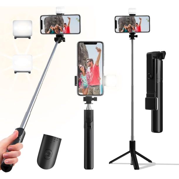 Selfie Stick, trípode retráctil de 40 pulgadas para teléfono con remoto inalámbrico y luz, trípode portátil para selfie stick para fotografía, transmisión en vivo, grabación de video