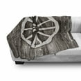 thumbnail image 3 of Barn Wood Wagon Wheel Soft Flannel Fleece Blanket, Retro Wheel on Timber Wall Barn House Village Cart Circle, Cozy Plush for Indoor and Outdoor Use, 50" x 60", Dark Brown and White, by Ambesonne, 3 of 6