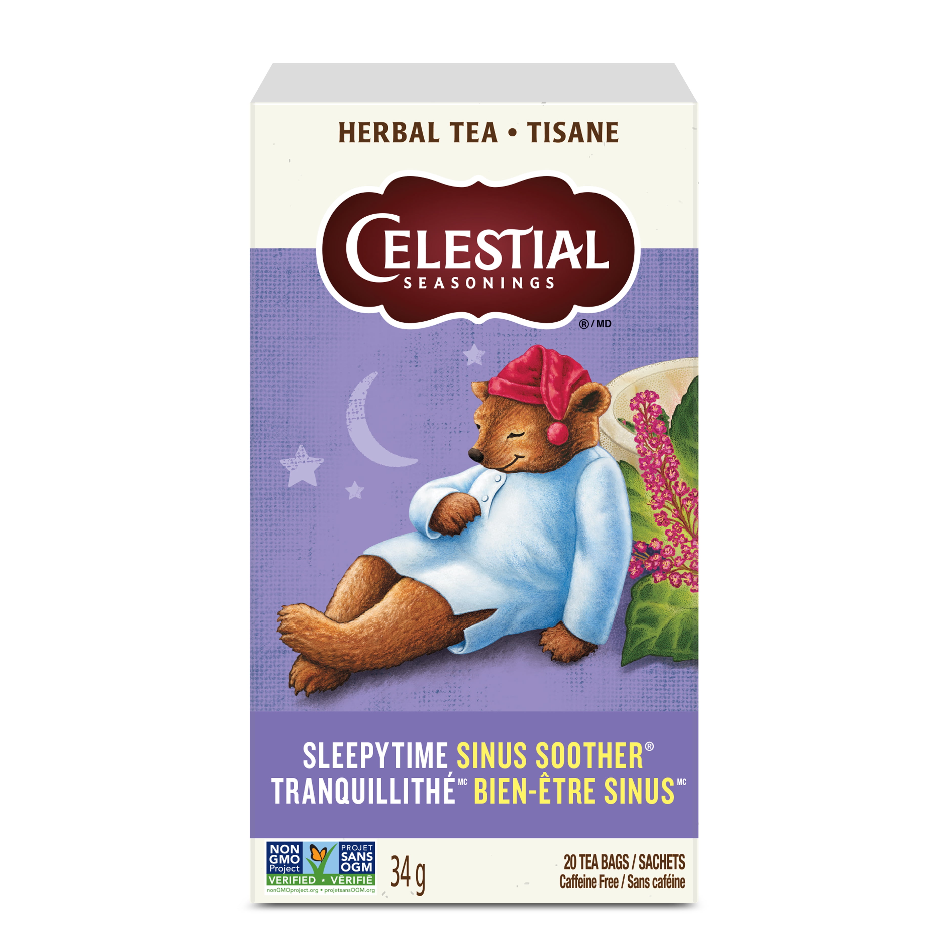 Celestial Seasonings Sleepytime Sinus Soother, Caffeine Free, Herbal Tea, 20 Count, 34g/20 Tea bags