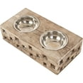 thumbnail image 4 of Huntley Pet Elevated Dog and Cat Double Bowl Feeder Stainless Steel Bowls (Berjen Block, Small), 4 of 13