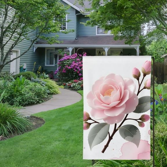 Spring Summer Garden Flag Double Sided Cherry Blossom and Hummingbird Linen Welcome Yard House Outside Outdoor Decoration,12*18 inch