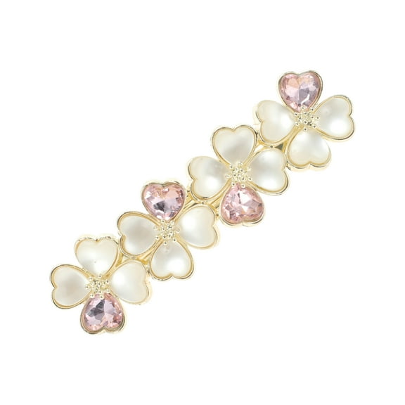 Unique Bargains 1 Pc Heart Flower French Barrette Hair Clips Hairdo Clip for Home Gold Tone Pink