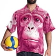 thumbnail image 4 of Pink Monkey Gorilla Men's Short Sleeve Casual Printed Button Down Beach Shirt Summer Unisex Top, 4 of 6