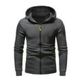 thumbnail image 2 of PENGXIANG Mens Long Sleeve Hooded Sweater Coat With Solid Color Zipper Pocket In Autumn And Winter, 2 of 5