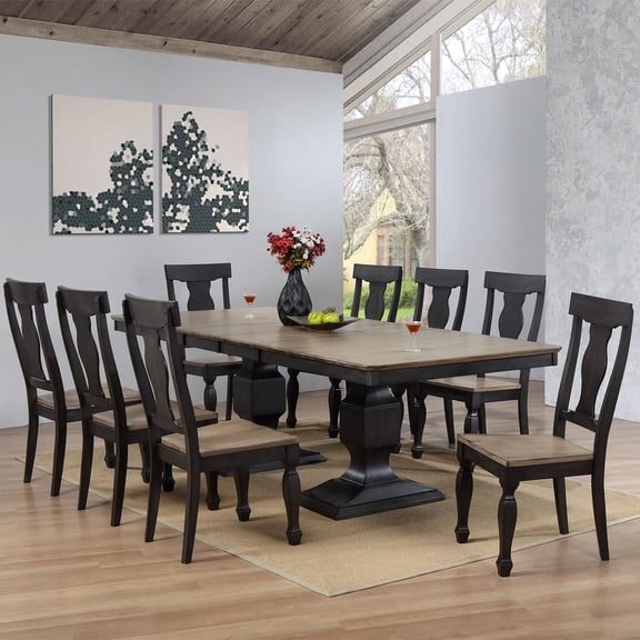 Kings Brand Furniture Alleyton 9-Piece Dining Table Set for 8, Extendable Kitchen & Dining Room Set with 2 Butterfly Leaves & 8 Chairs, Charcoal & Oak Finish