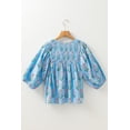 thumbnail image 6 of Women's Sky Blue Floral Striped Print Tie Shirred Neck Blouse with Puff Sleeves - [ZhiHiMeRi] | (US 12-14)L, 6 of 12