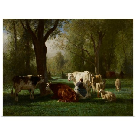 Great BIG Canvas | Rolled Constant-Emile (1810-1865) Troyon Poster Print entitled Landscape with Cattle and Sheep, 1852-8