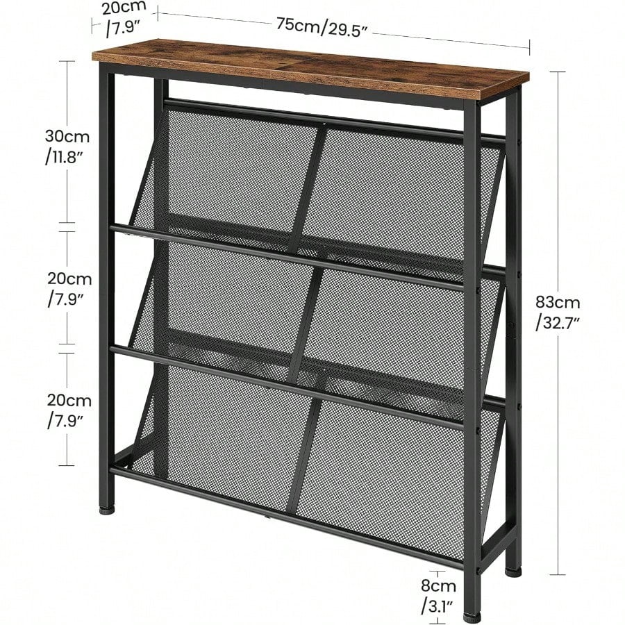 Shoe Rack 4Tier Slanted Shoe Storage Shelf Narrow Shoe Rack For Entryway Shoe Organizer With Adjustable Feet Slim Shoe Shelf With Wooden Top And Metal Frame Rustic Brown And Black TXJ75BF