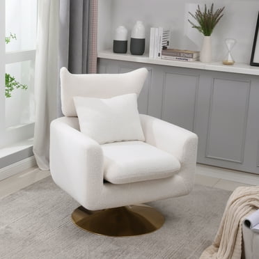 DeeHome Classic Mid-Century 360-degree Swivel Accent Chair, White Teddy Fabric